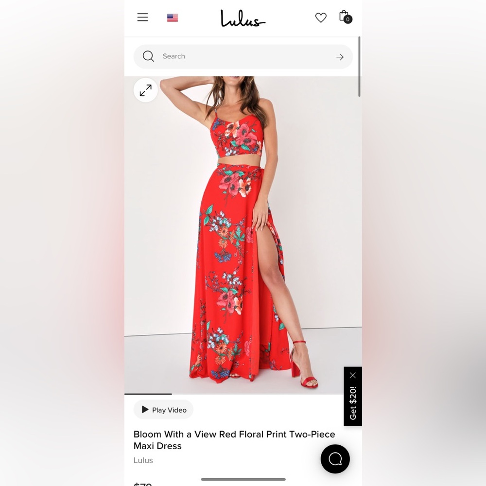 Lulus- Bloom With a View Red Floral Print Two-Piece Maxi Dress